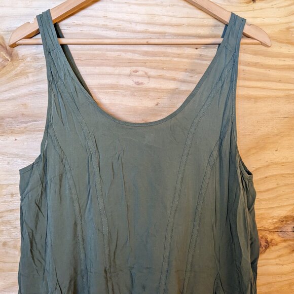 Free People Intimately Tank Sleeveless Med Green Crinkle Ruffle Beach Flowy Long - Picture 2 of 10